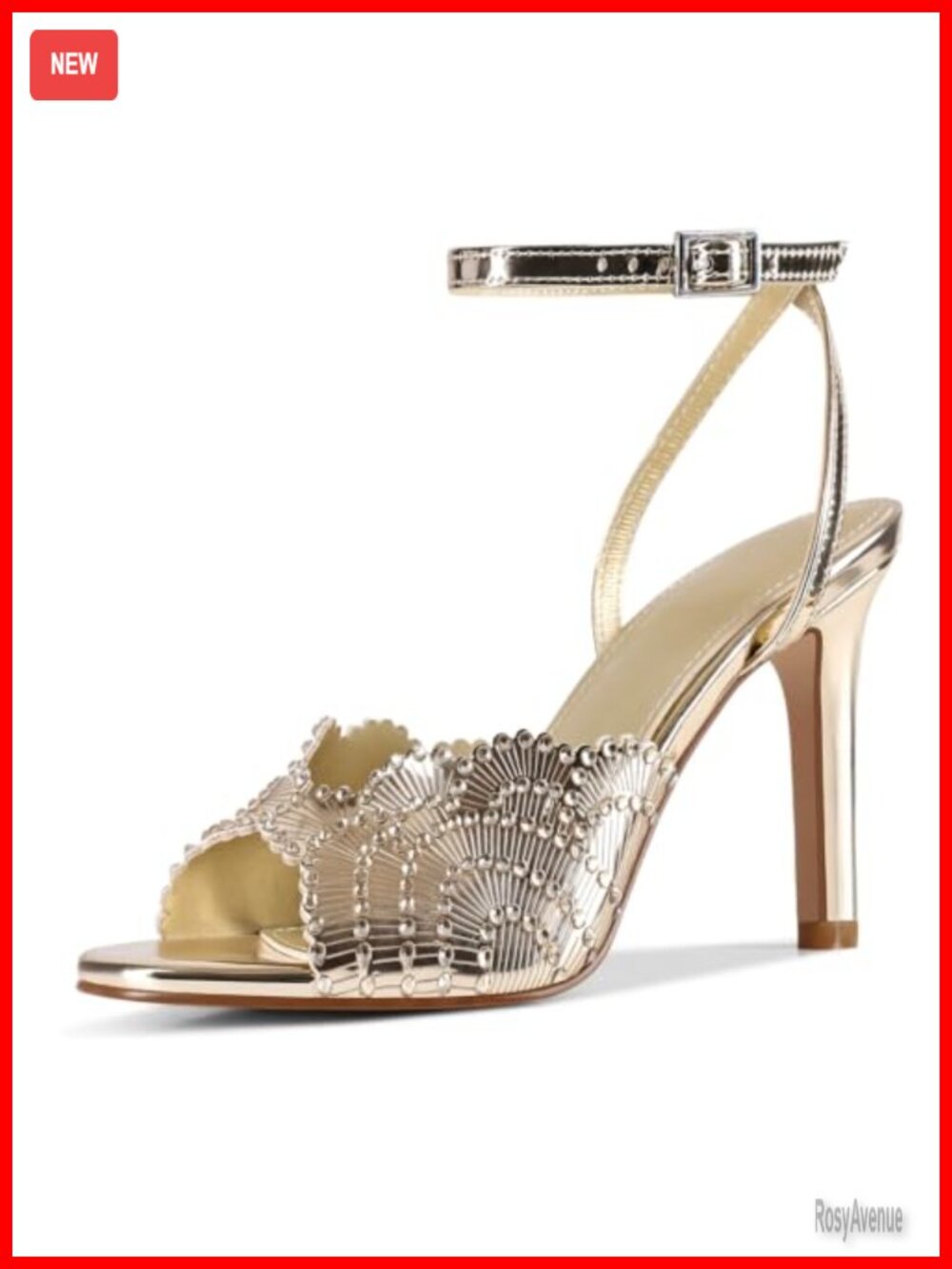 Rhinestone High Heel Sandals Round Open Toe Stiletto Ankle Strap Dressy Wedding